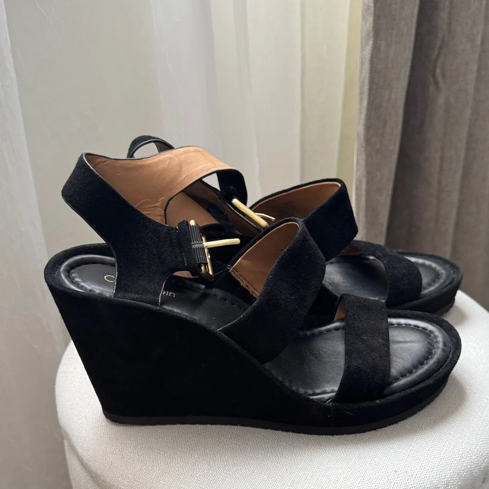 Calvin Klein Black Wedge Sandals